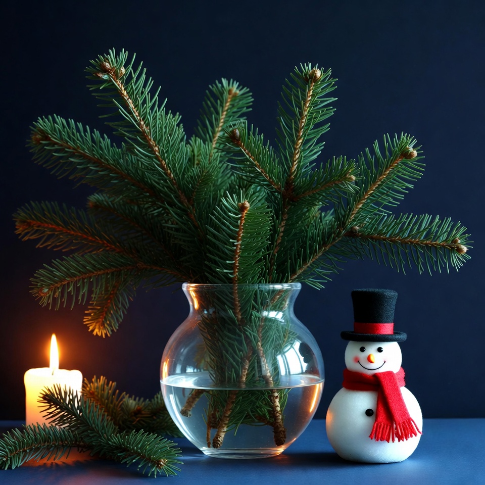 Snowman with Fir Branches in Vase Snowman with Fir Branches in Vase