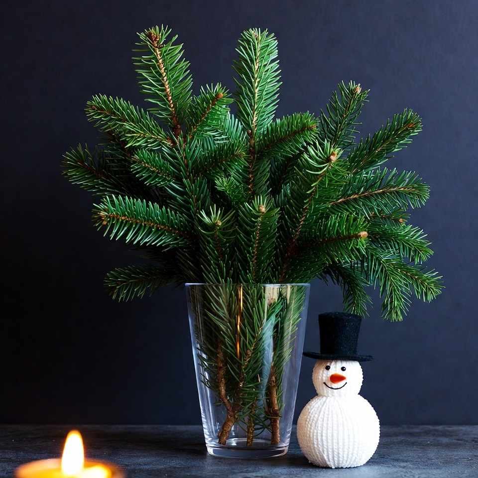 Christmas Fir Branches with Snowman Christmas Fir Branches with Snowman