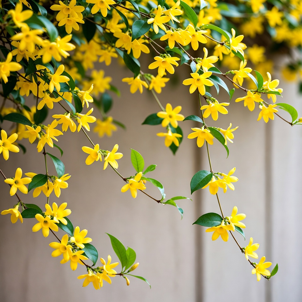 Yellow Forsythia Flowers on Wall Yellow Forsythia Flowers on Wall