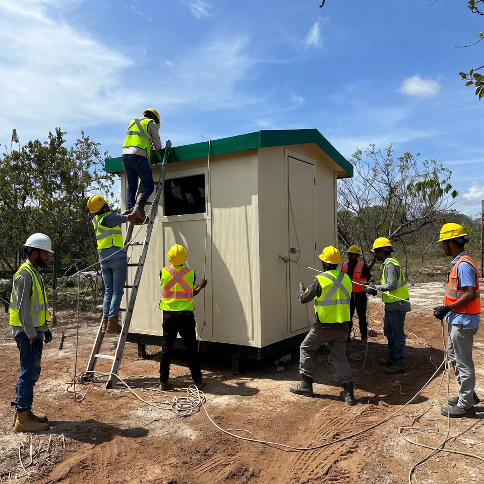 Workers Constructing Green-Roofed Shed Workers Constructing Green-Roofed Shed