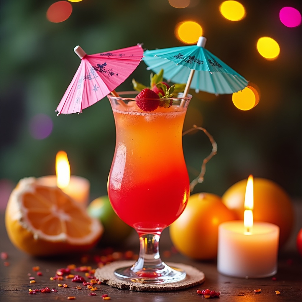 Tropical Hurricane Cocktail with Umbrellas Tropical Hurricane Cocktail with Umbrellas