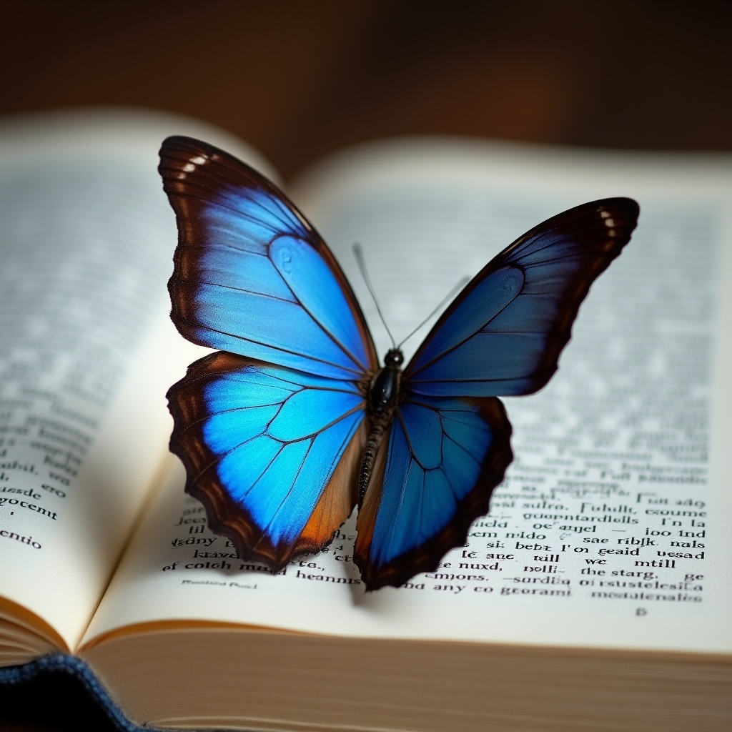 Blue Morpho Butterfly on Open Book Blue Morpho Butterfly on Open Book