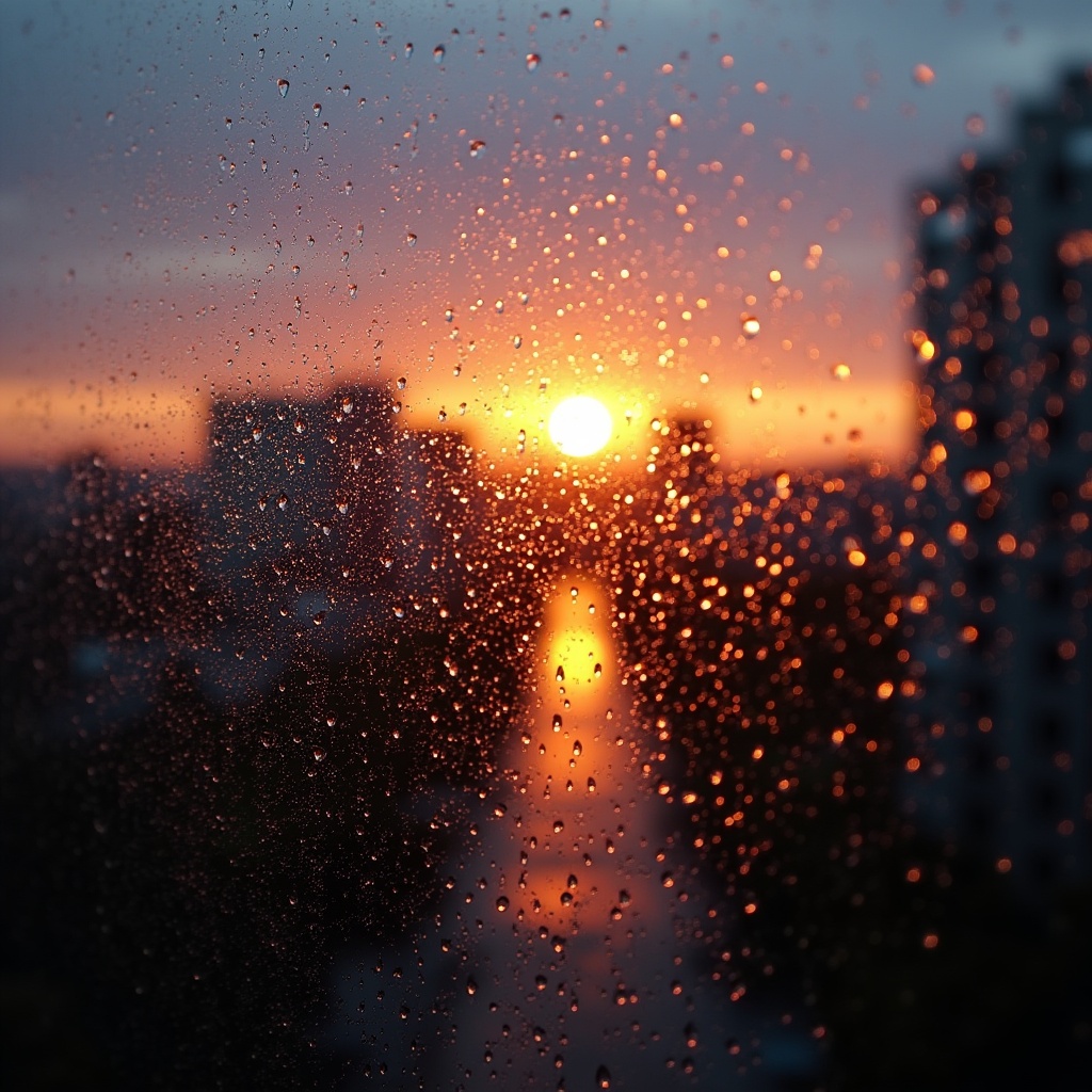 Rainy Window Sunset Cityscape Rainy Window Sunset Cityscape