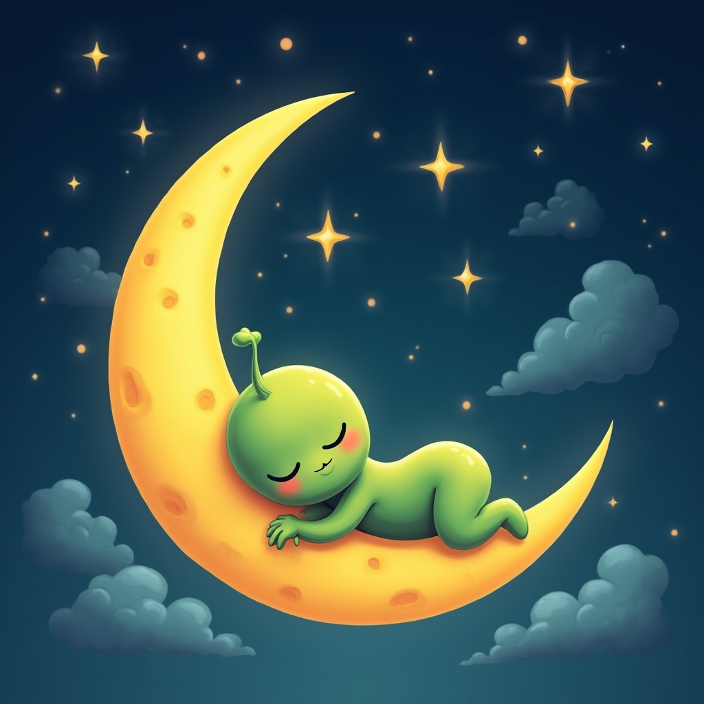 Baby Alien Sleeping on Crescent Moon Baby Alien Sleeping on Crescent Moon