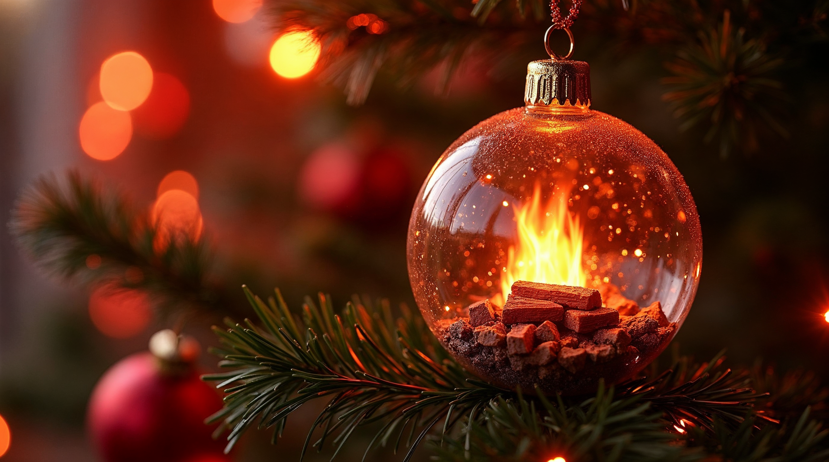 Christmas ornament with fire inside Christmas ornament with fire inside