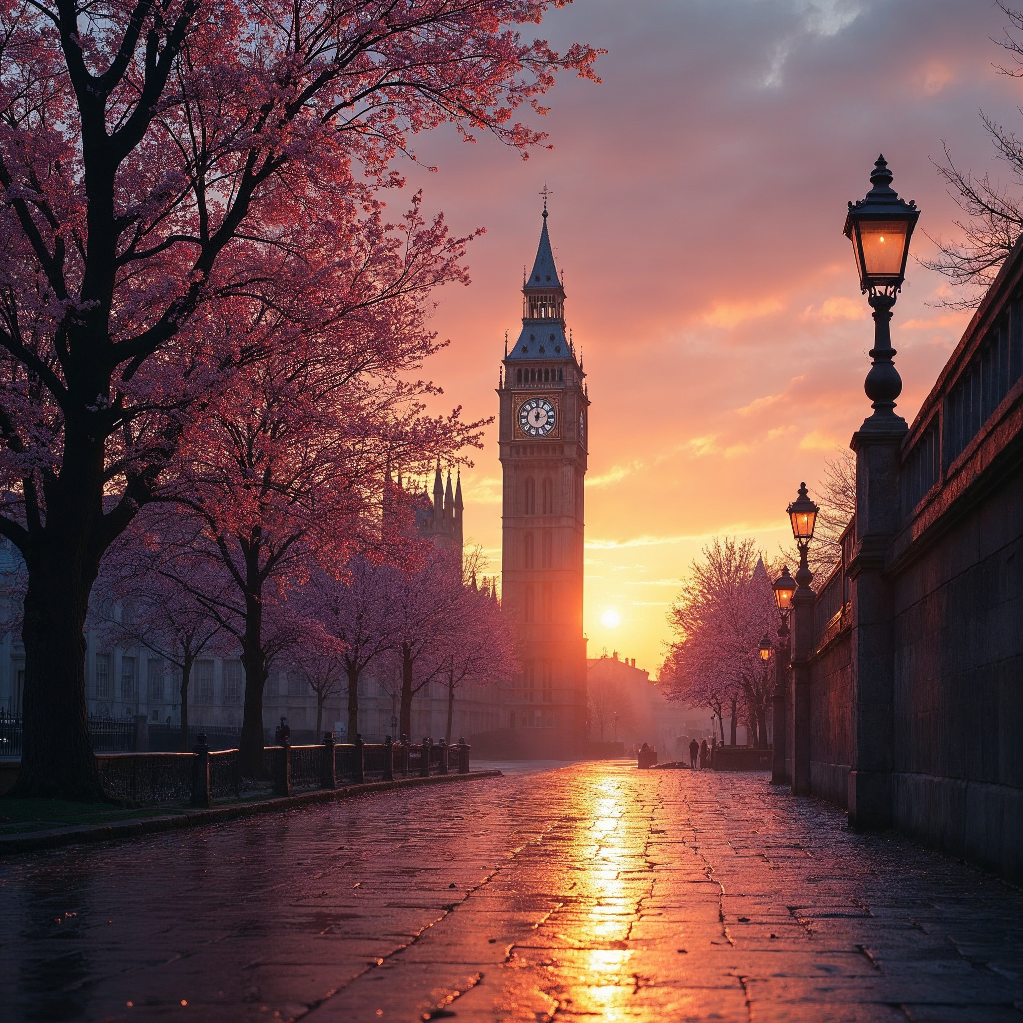 Big Ben with Cherry Blossoms at Sunset Big Ben with Cherry Blossoms at Sunset