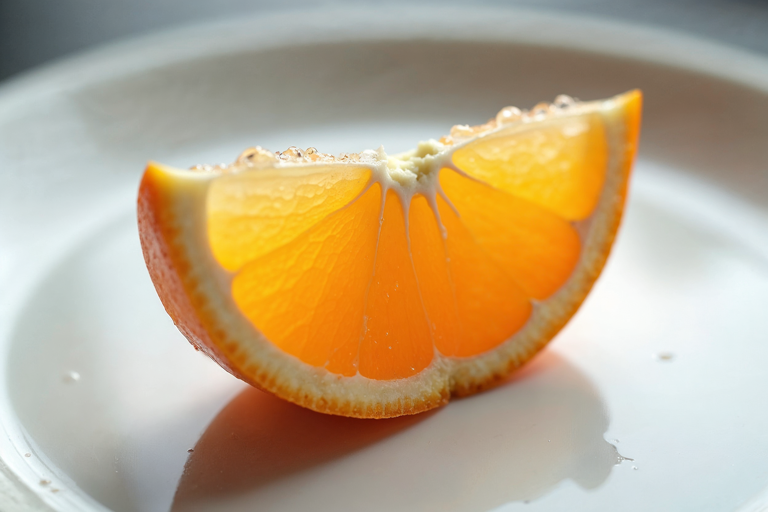 Orange slice on white plate Orange slice on white plate