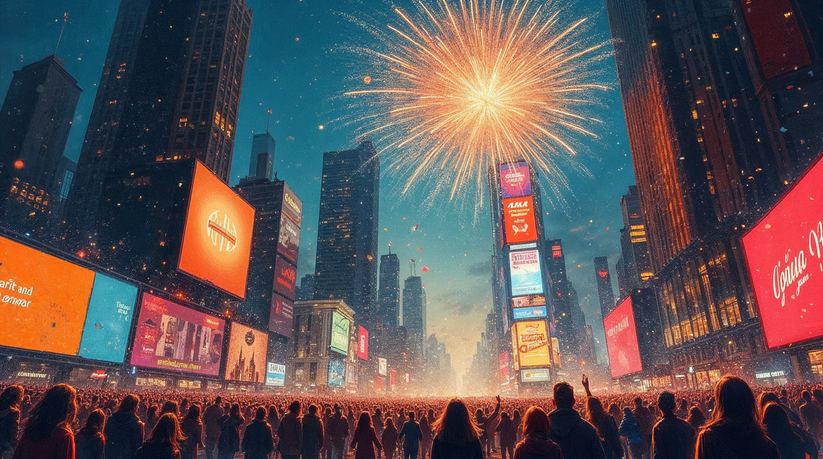 Crowd Watching Fireworks in Times Square Crowd Watching Fireworks in Times Square