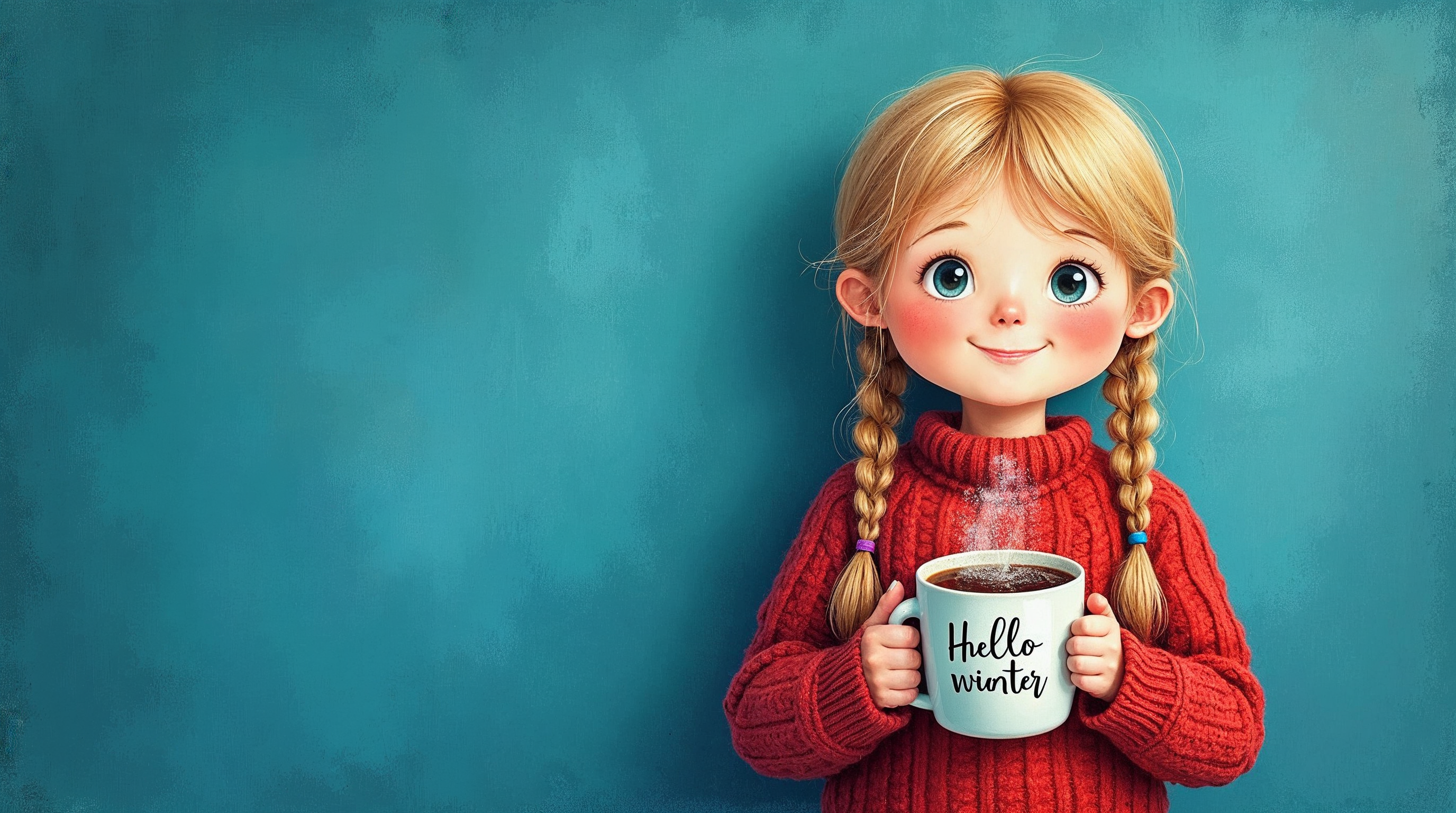 Blonde girl holding Hello mug Blonde girl holding Hello mug