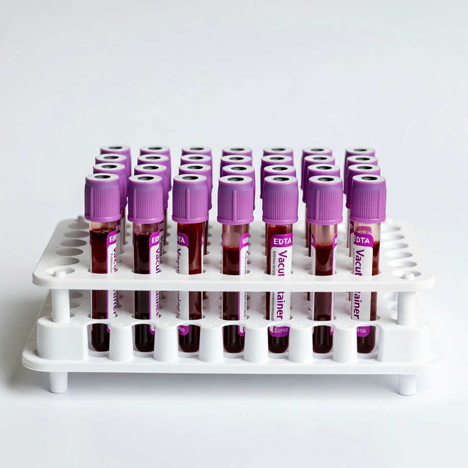 Purple EDTA Blood Tubes in Rack Purple EDTA Blood Tubes in Rack