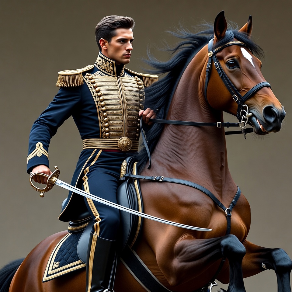 Man in military uniform riding horse Man in military uniform riding horse