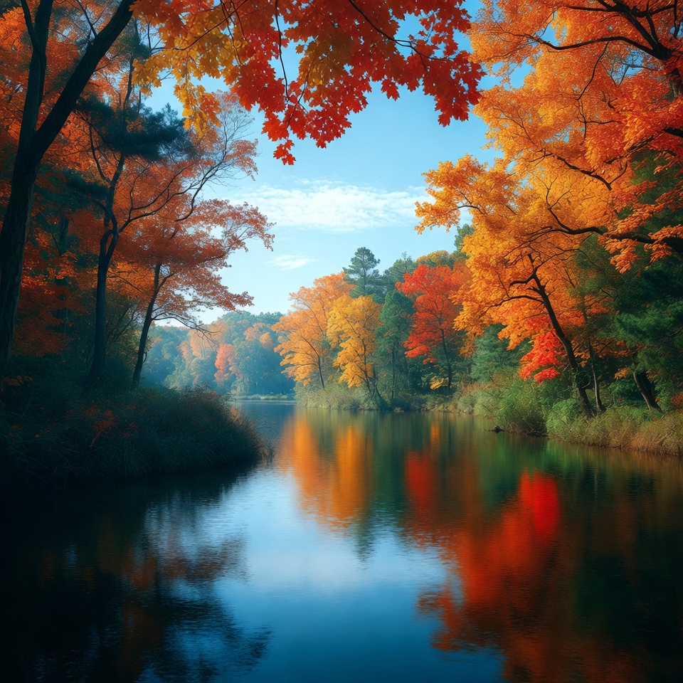 Autumn Forest with Reflective River Autumn Forest with Reflective River