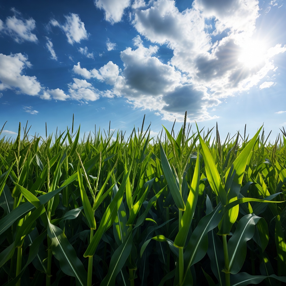 Corn Field Under Sunny Blue Sky Corn Field Under Sunny Blue Sky