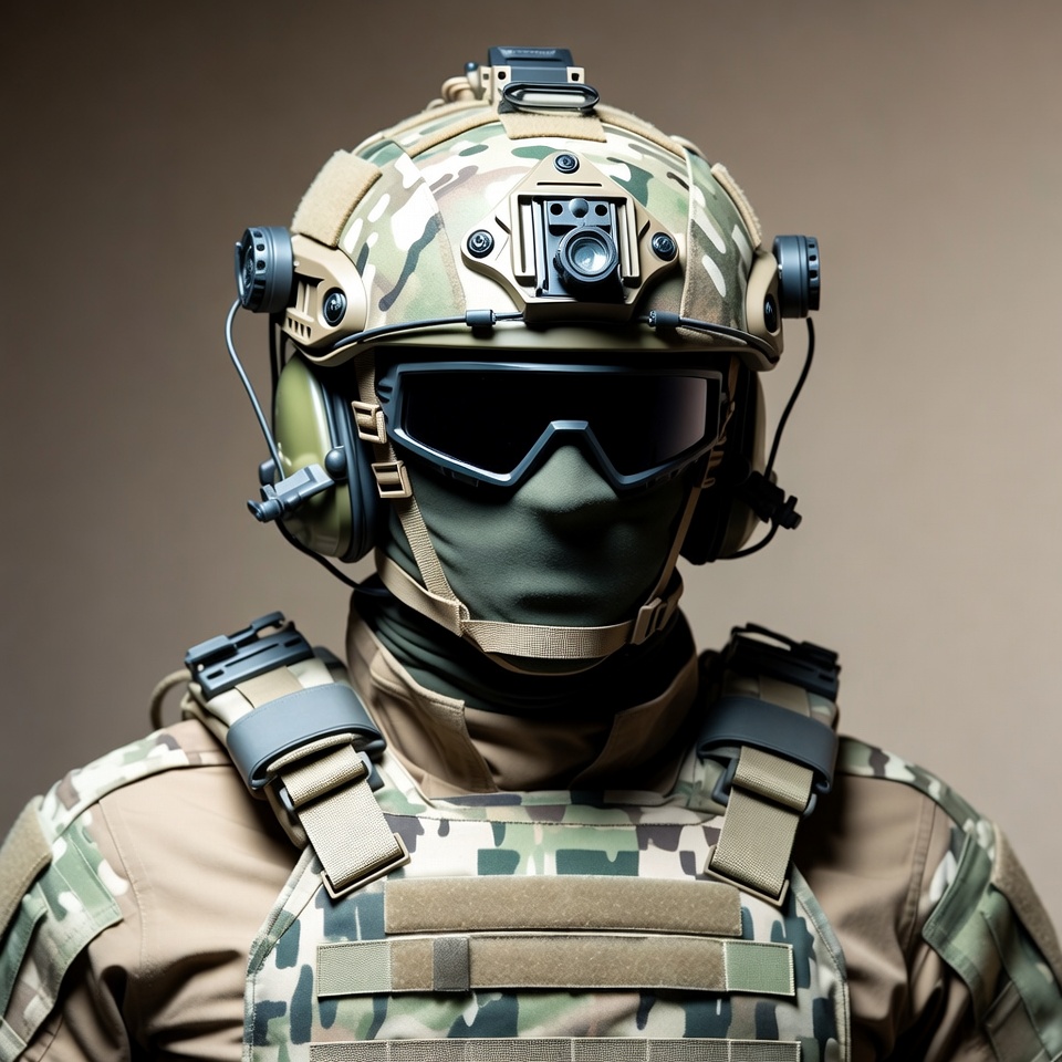 Soldier in Camouflage Helmet and Gear Soldier in Camouflage Helmet and Gear