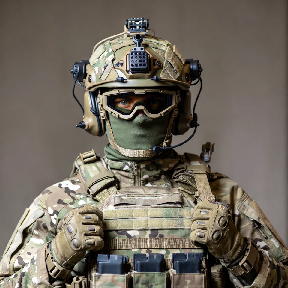 Soldier in Multicam Gear with Helmet Soldier in Multicam Gear with Helmet