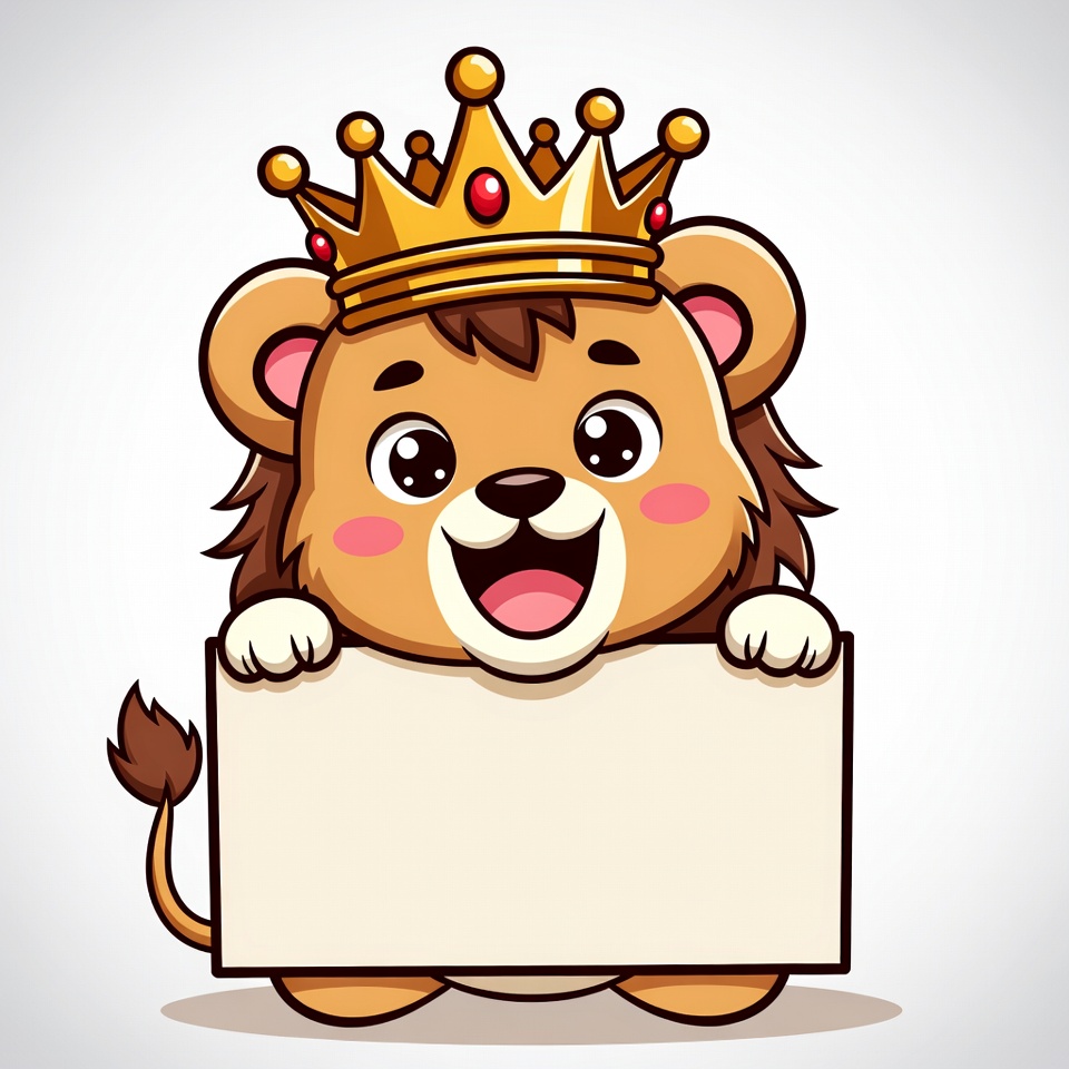 Cartoon lion holding blank sign Cartoon lion holding blank sign