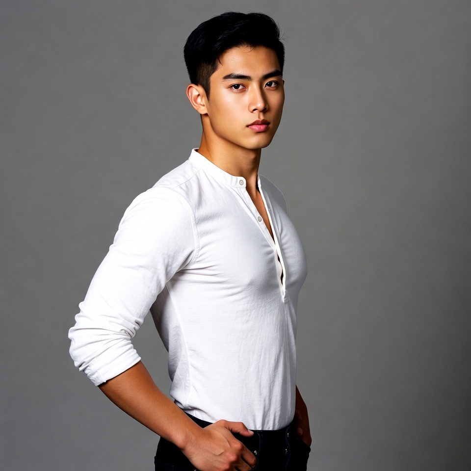 Asian man in white shirt profile Asian man in white shirt profile