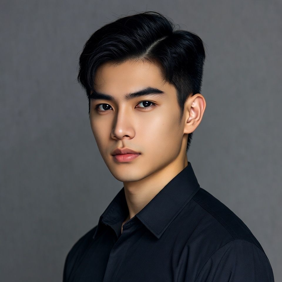 Handsome Asian man in black shirt Handsome Asian man in black shirt