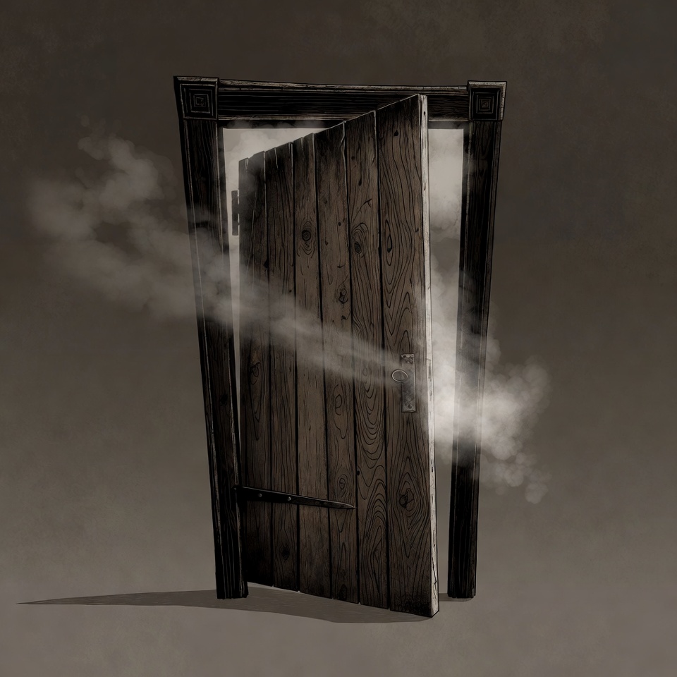 Open Wooden Door with Fog Open Wooden Door with Fog