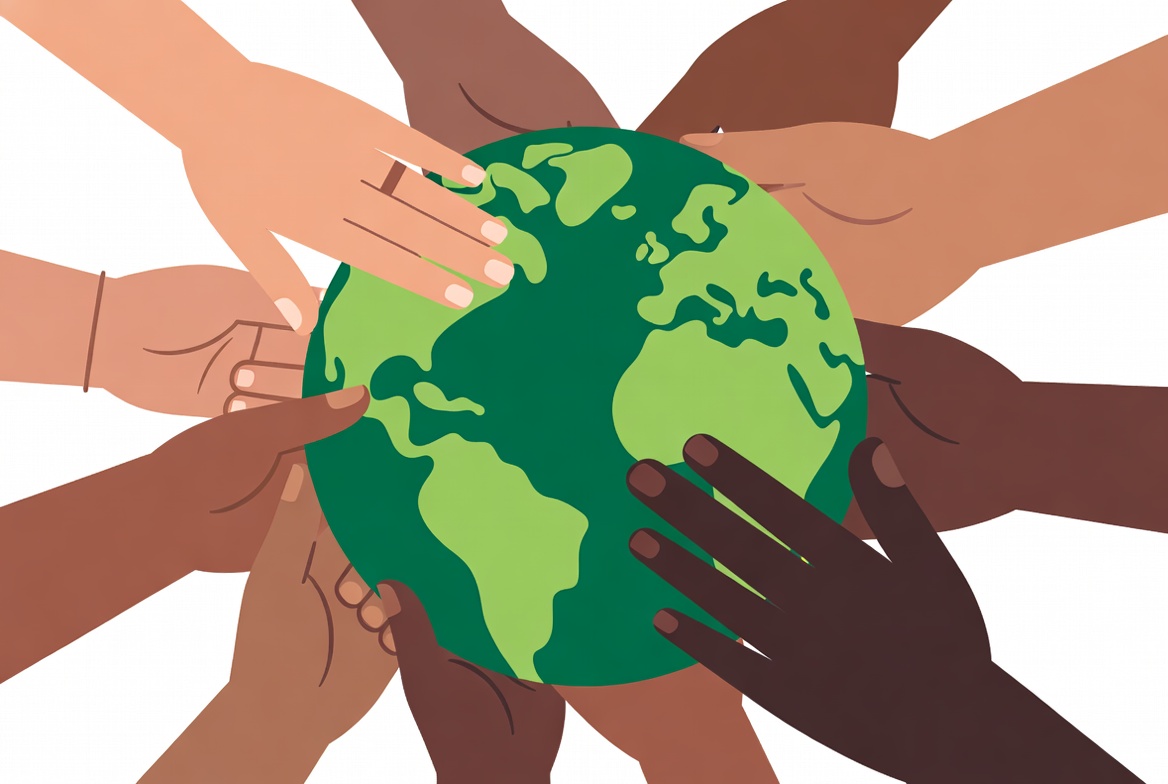 Diverse hands holding green Earth Diverse hands holding green Earth