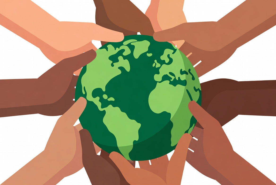 Hands holding green Earth illustration Hands holding green Earth illustration