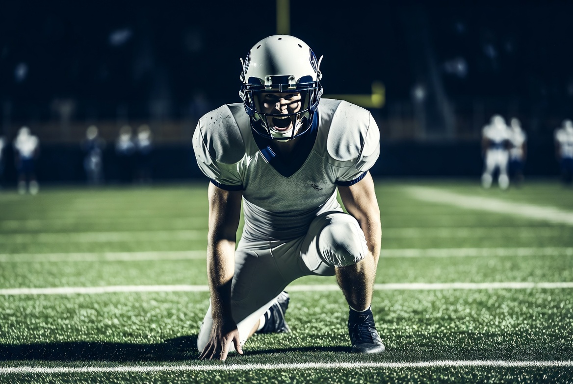 Football player in ready stance Football player in ready stance