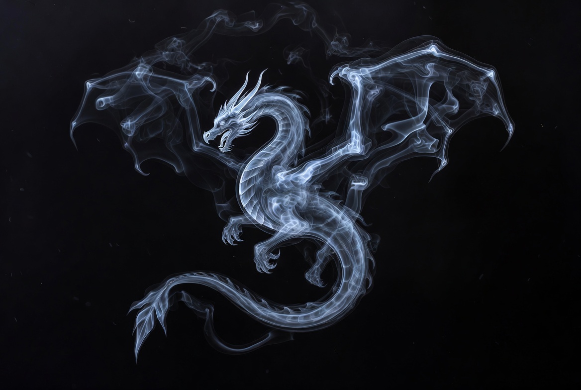 White Smoke Dragon on Black Background White Smoke Dragon on Black Background