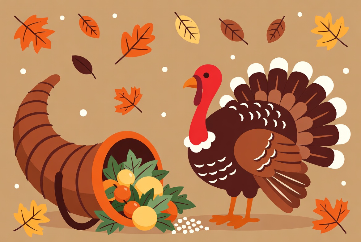 Thanksgiving Turkey with Cornucopia Thanksgiving Turkey with Cornucopia