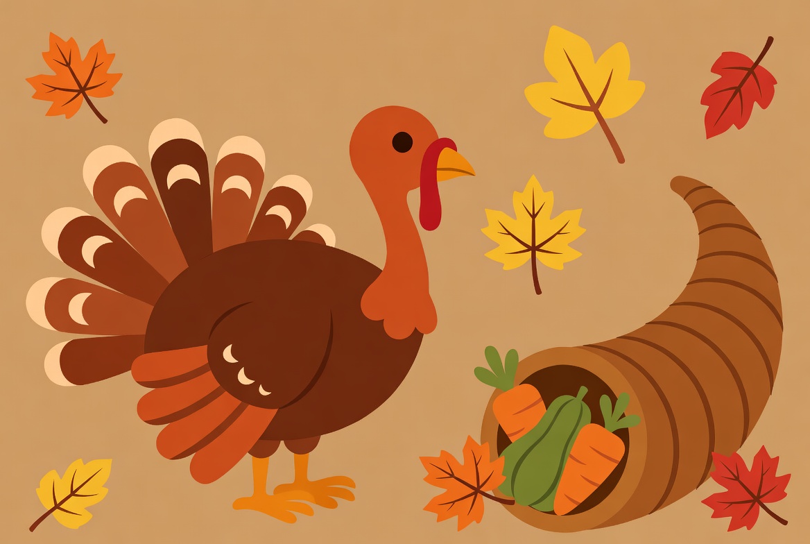 Cartoon Turkey with Cornucopia Cartoon Turkey with Cornucopia