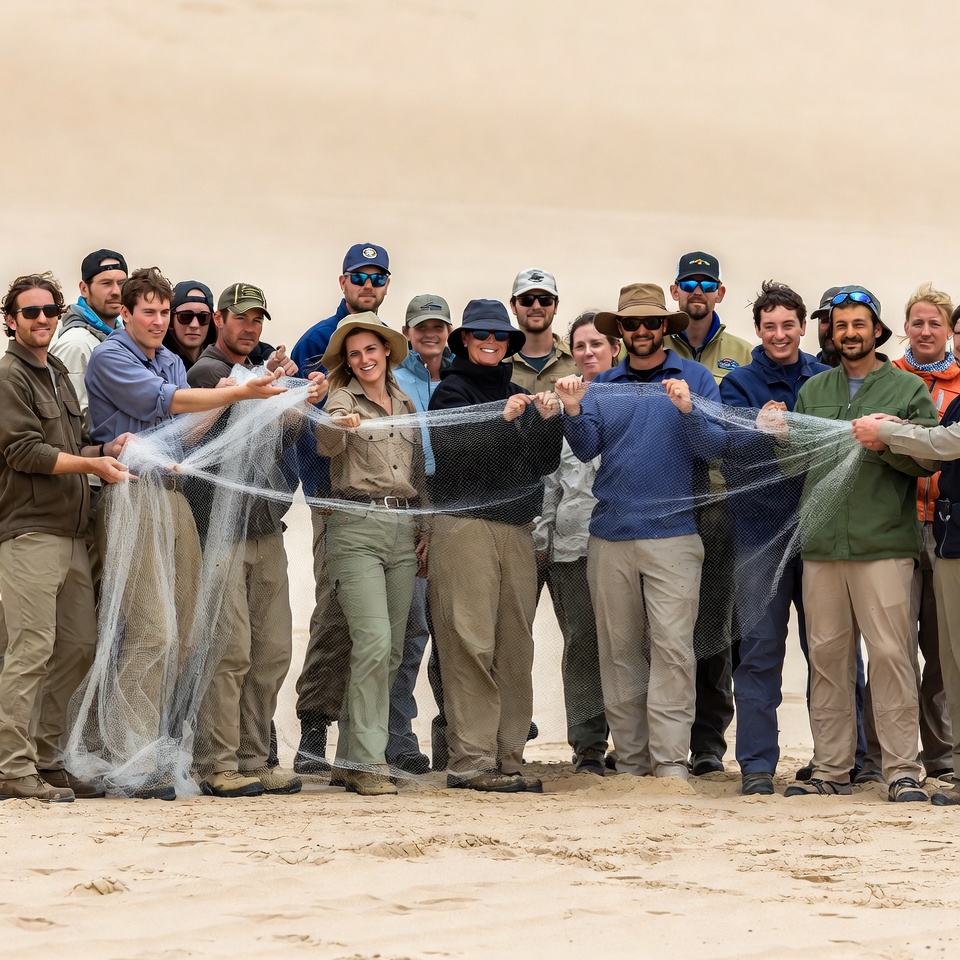 Group holding net in desert Group holding net in desert