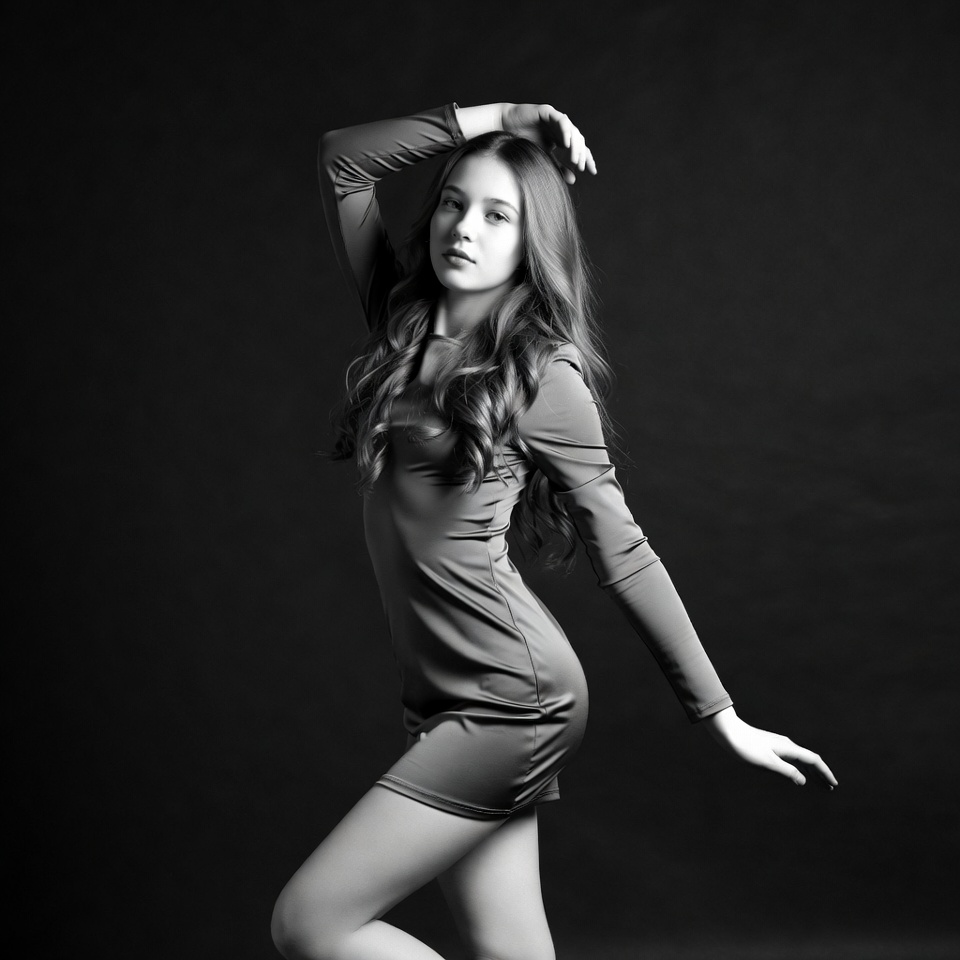 Young woman posing in long sleeve dress Young woman posing in long sleeve dress