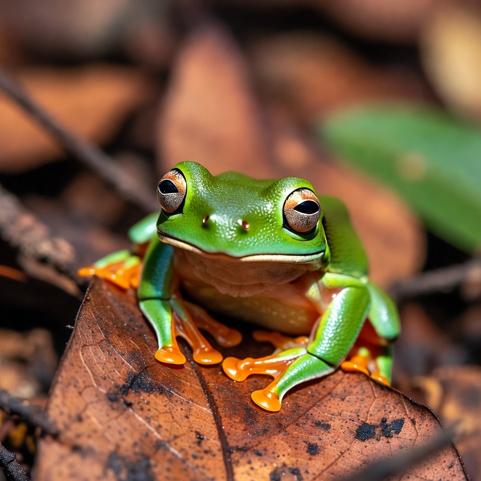 Green tree frog on leaf Green tree frog on leaf