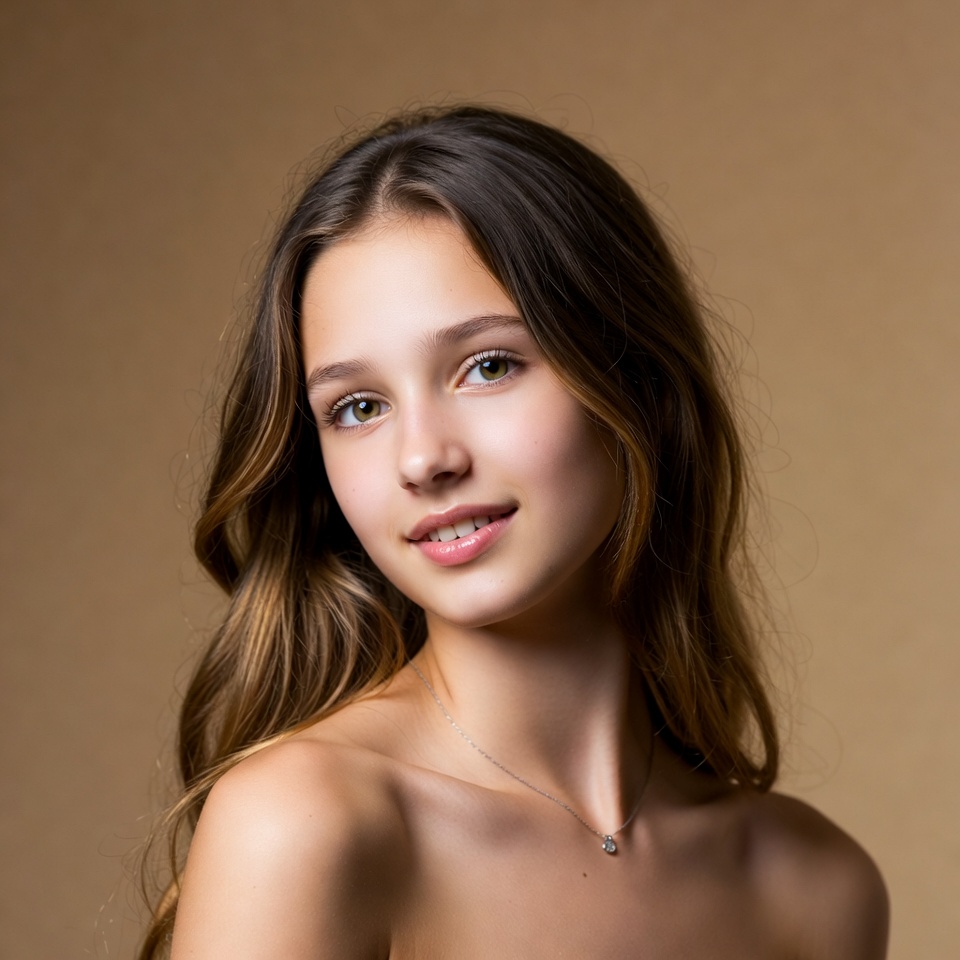 Young woman with long brown hair smiling Young woman with long brown hair smiling