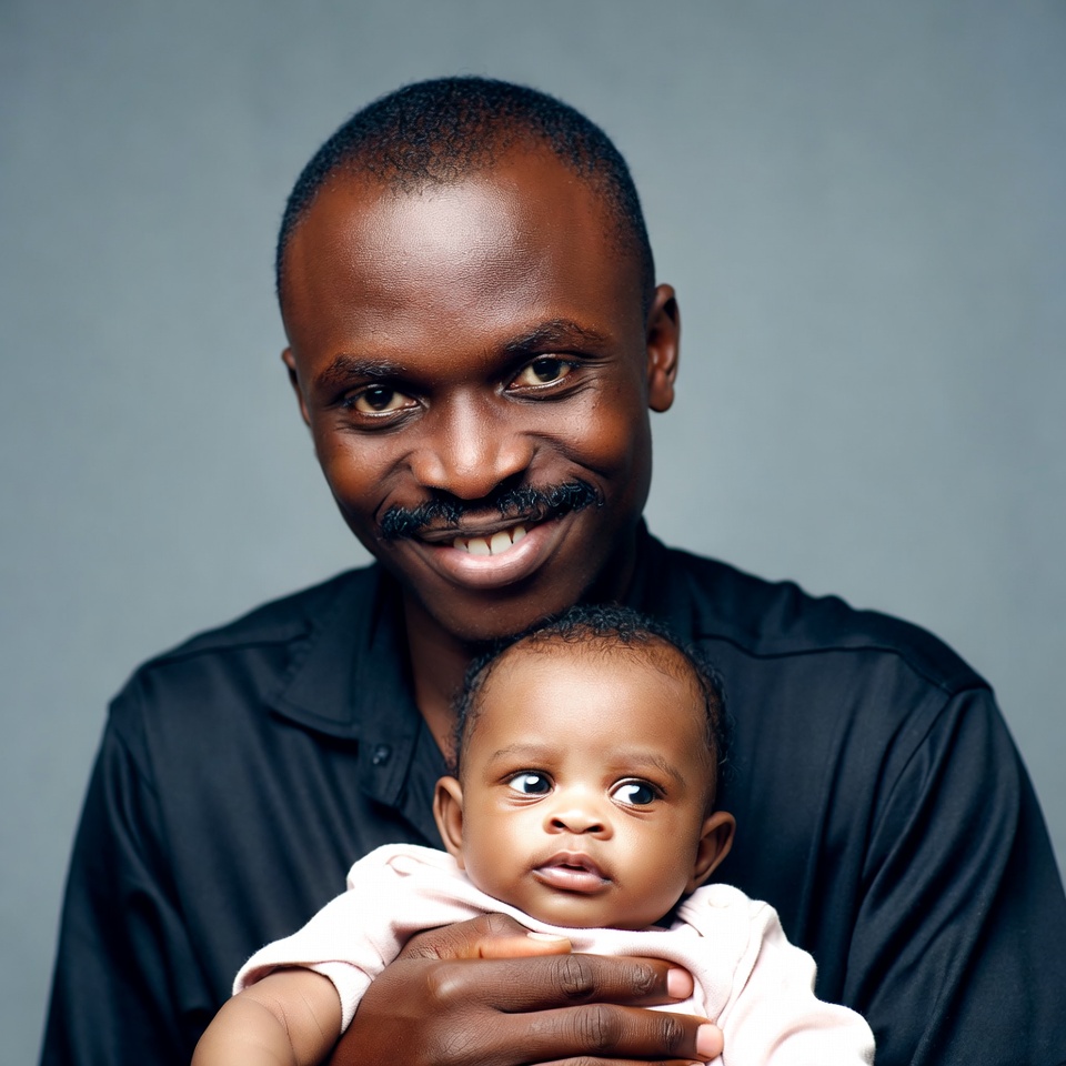 African father holding smiling baby African father holding smiling baby