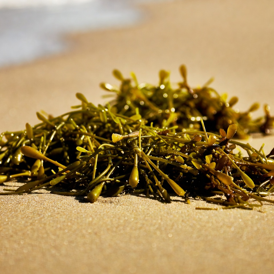 Seaweed pile on sandy beach Seaweed pile on sandy beach