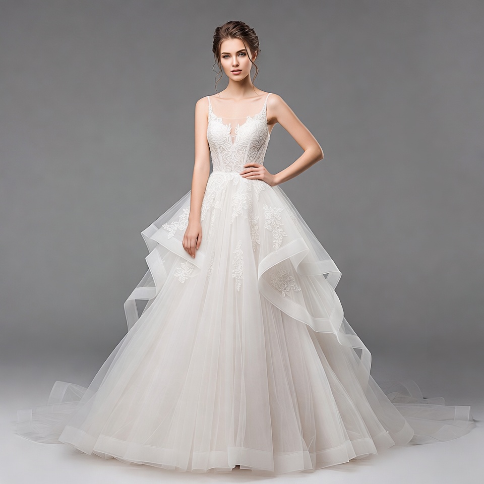 Woman in White Lace Wedding Dress Woman in White Lace Wedding Dress