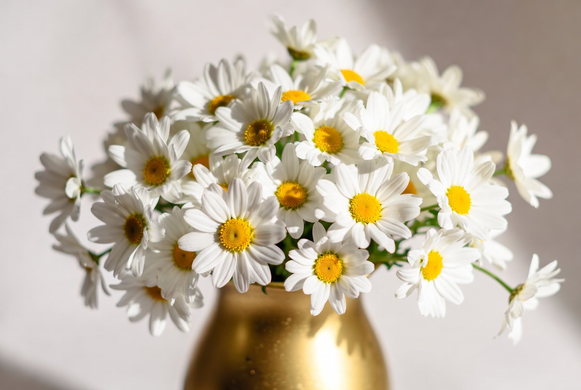 White Daisies in Gold Vase White Daisies in Gold Vase