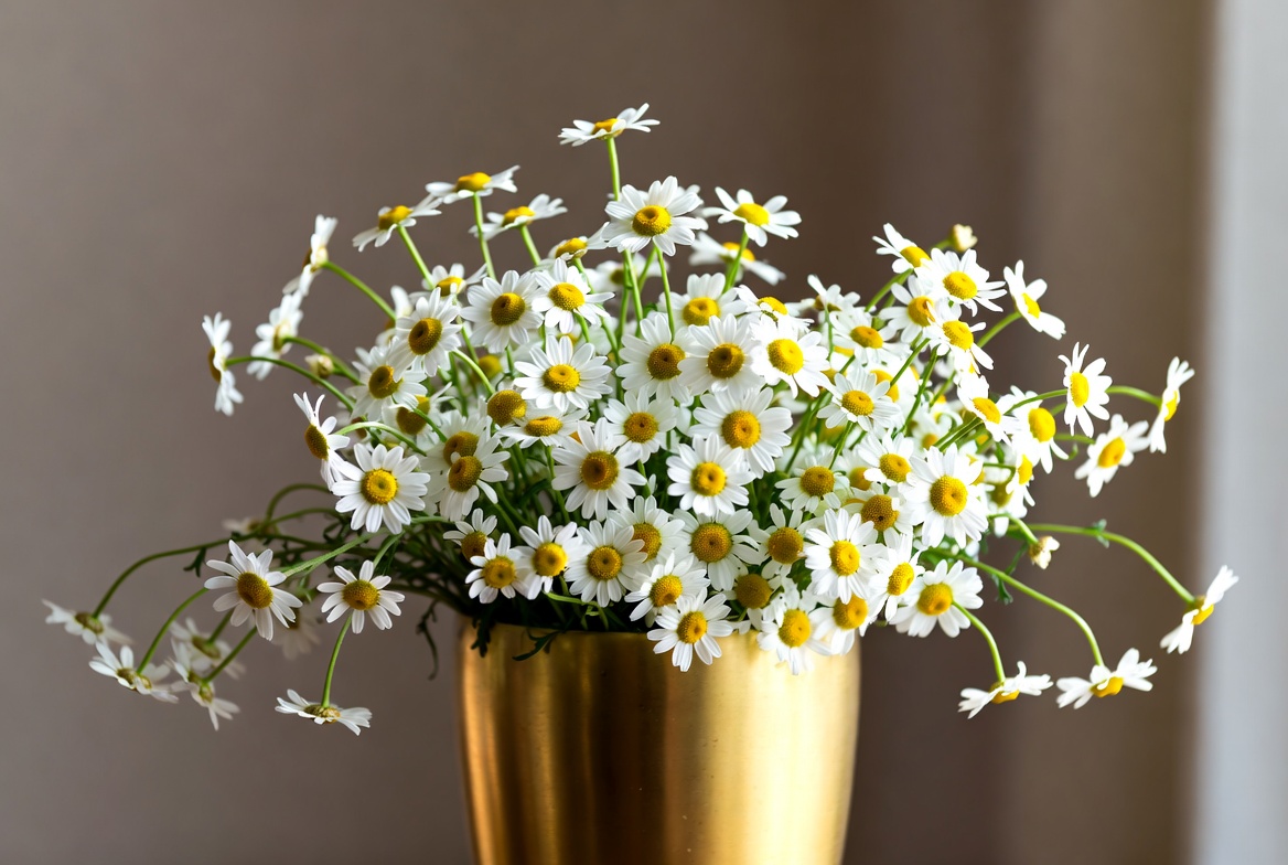 White Daisies in Gold Vase White Daisies in Gold Vase