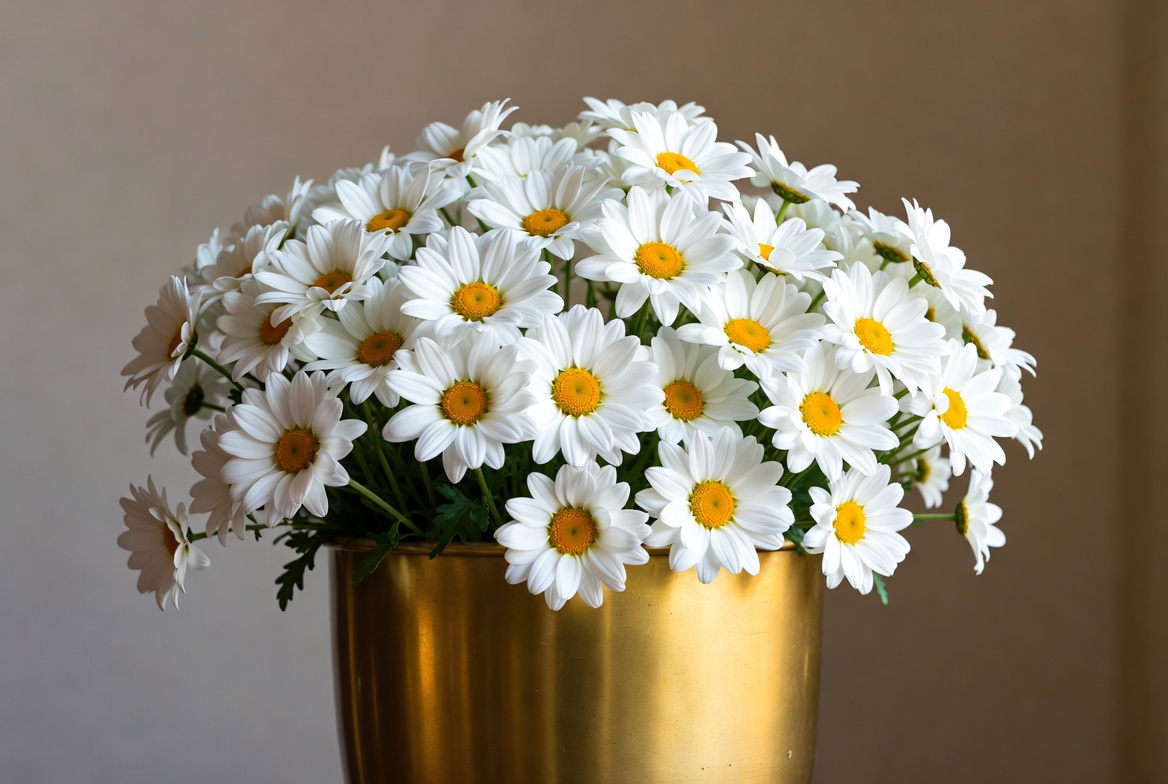 White Daisies in Golden Vase White Daisies in Golden Vase