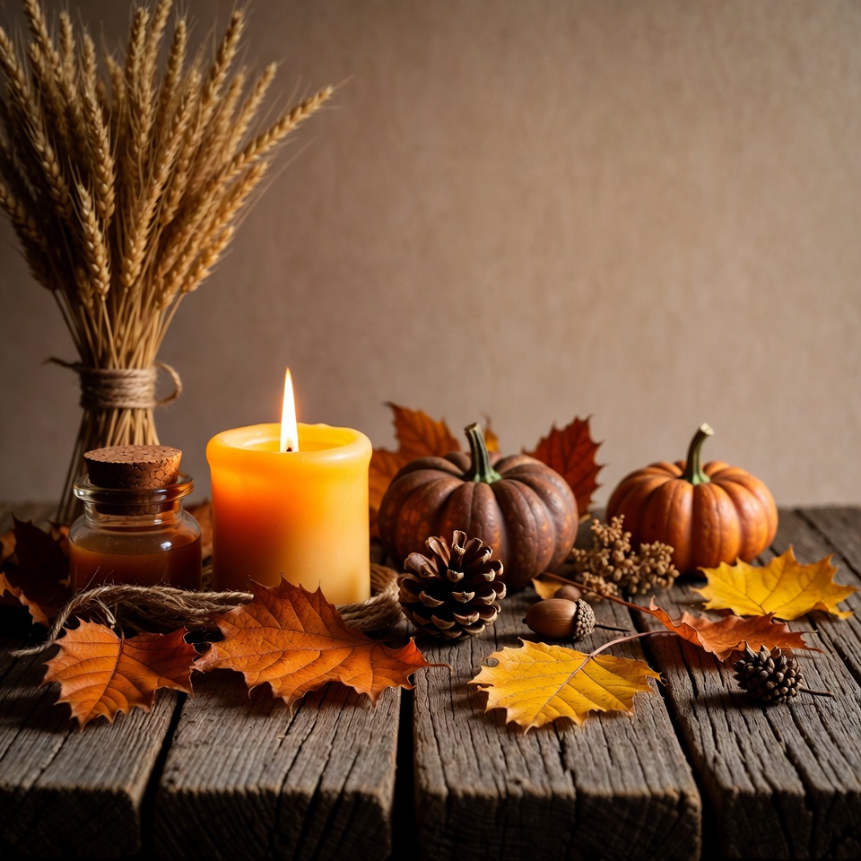 Autumn Still Life with Pumpkins and Candle Autumn Still Life with Pumpkins and Candle