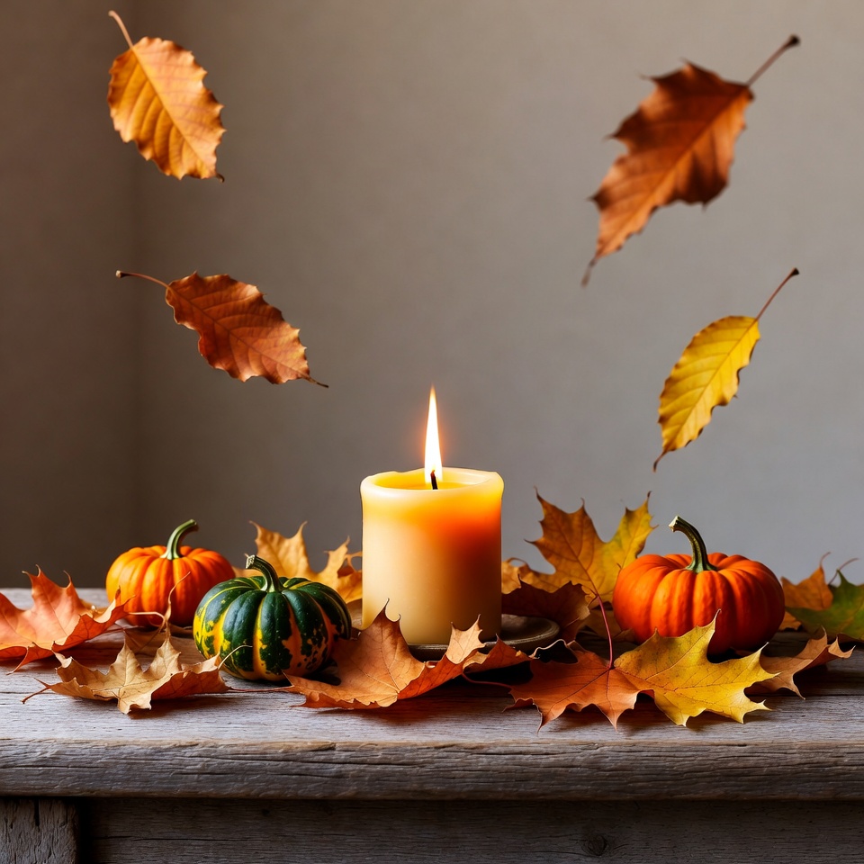 Fall Candle with Pumpkins and Leaves Fall Candle with Pumpkins and Leaves