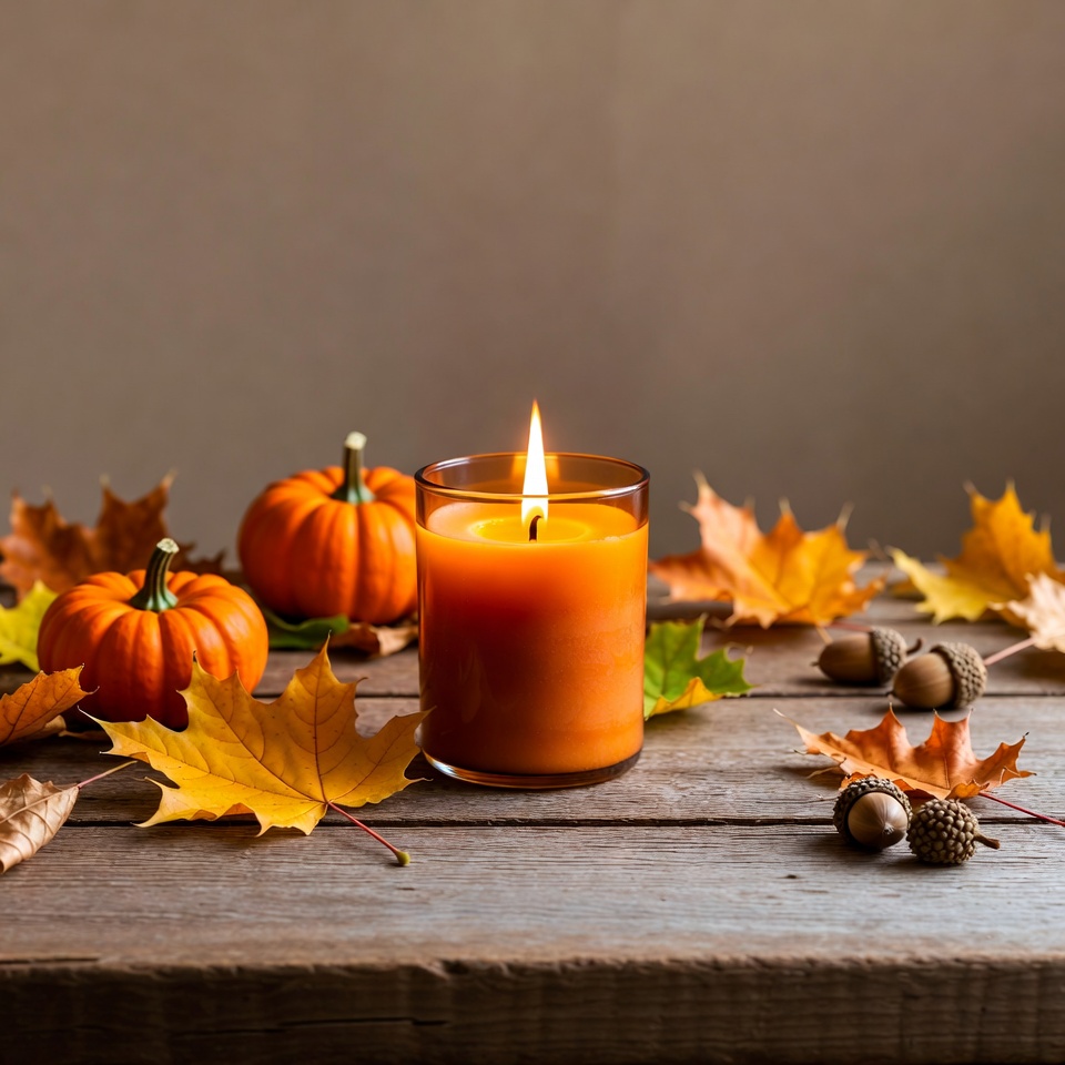 Fall Pumpkin Candle with Leaves and Acorns Fall Pumpkin Candle with Leaves and Acorns
