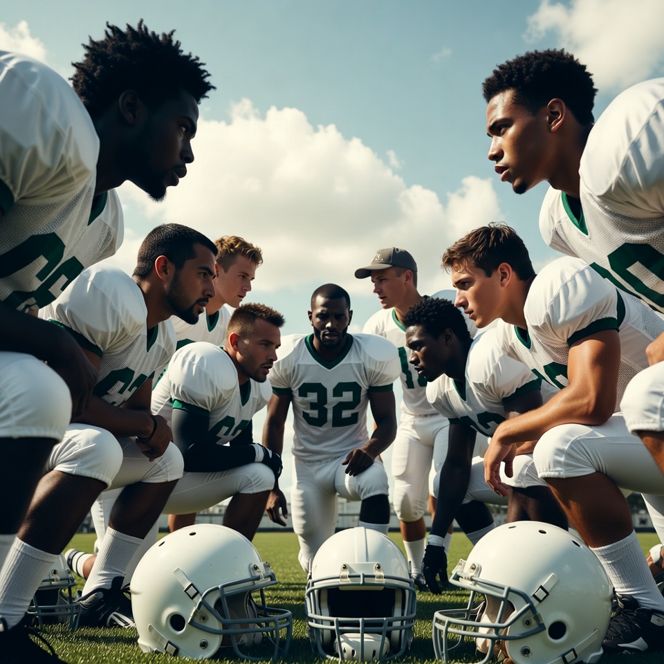 Football team huddle on field Football team huddle on field