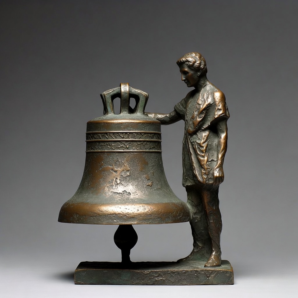 Bronze boy ringing large bell Bronze boy ringing large bell