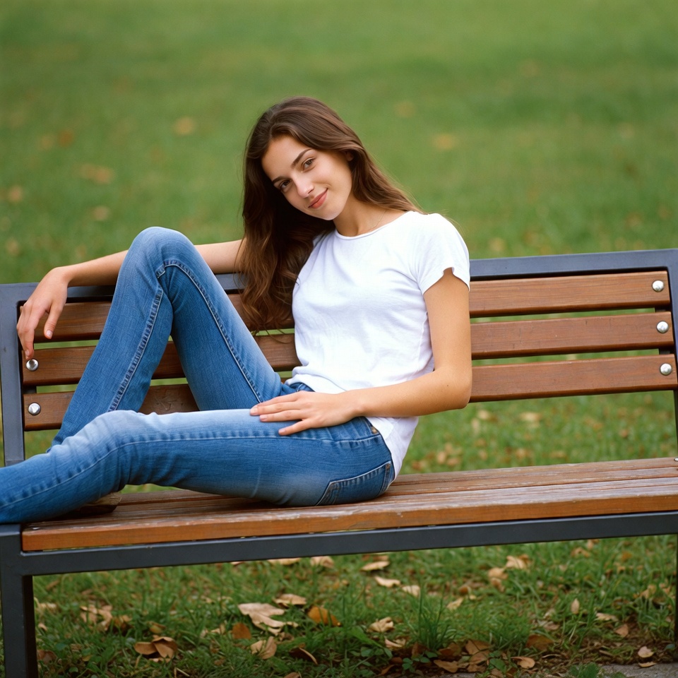 Young woman sitting on park bench Young woman sitting on park bench