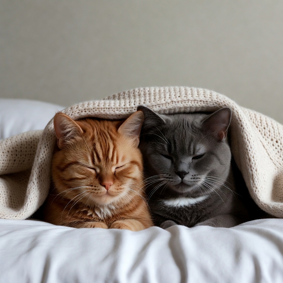 Orange and Gray Cats Sleeping Under Blanket Orange and Gray Cats Sleeping Under Blanket