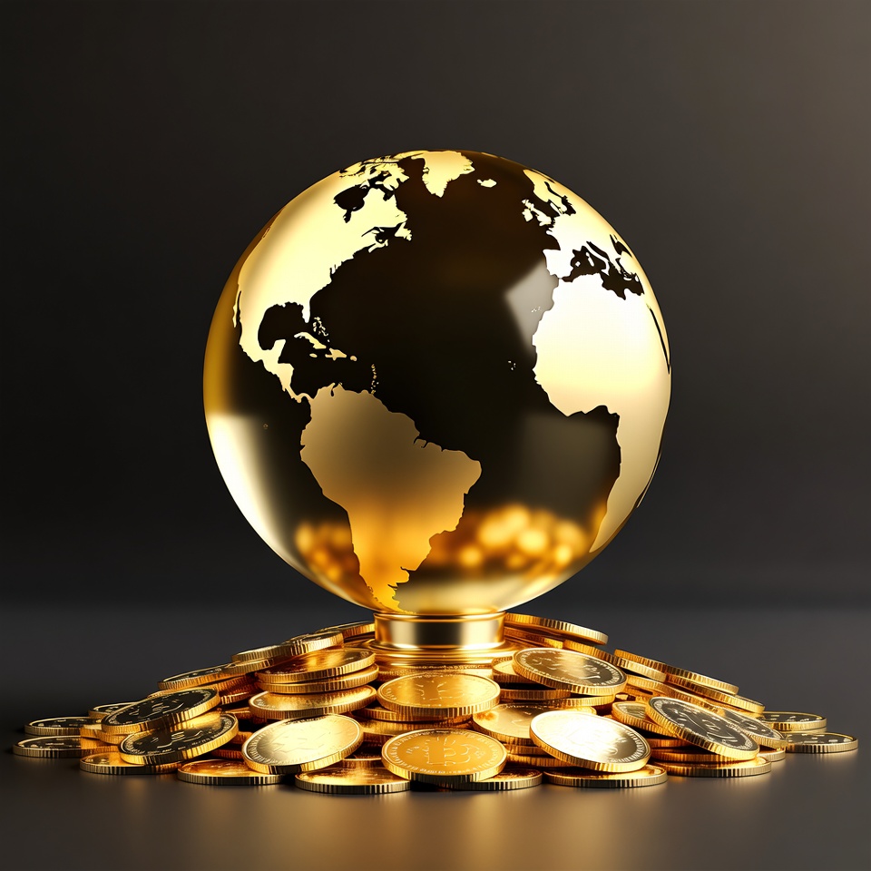 Golden Globe on Coin Stack Golden Globe on Coin Stack