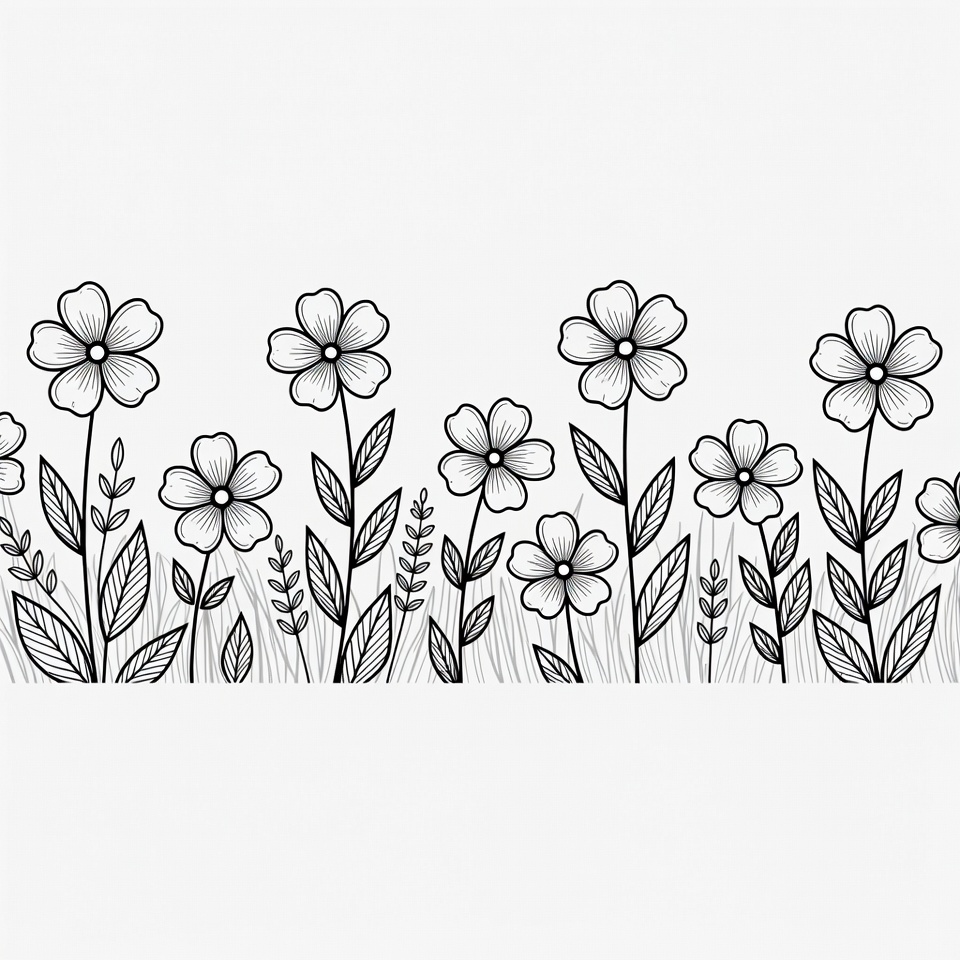 Line Art Daisy Flowers Border Line Art Daisy Flowers Border