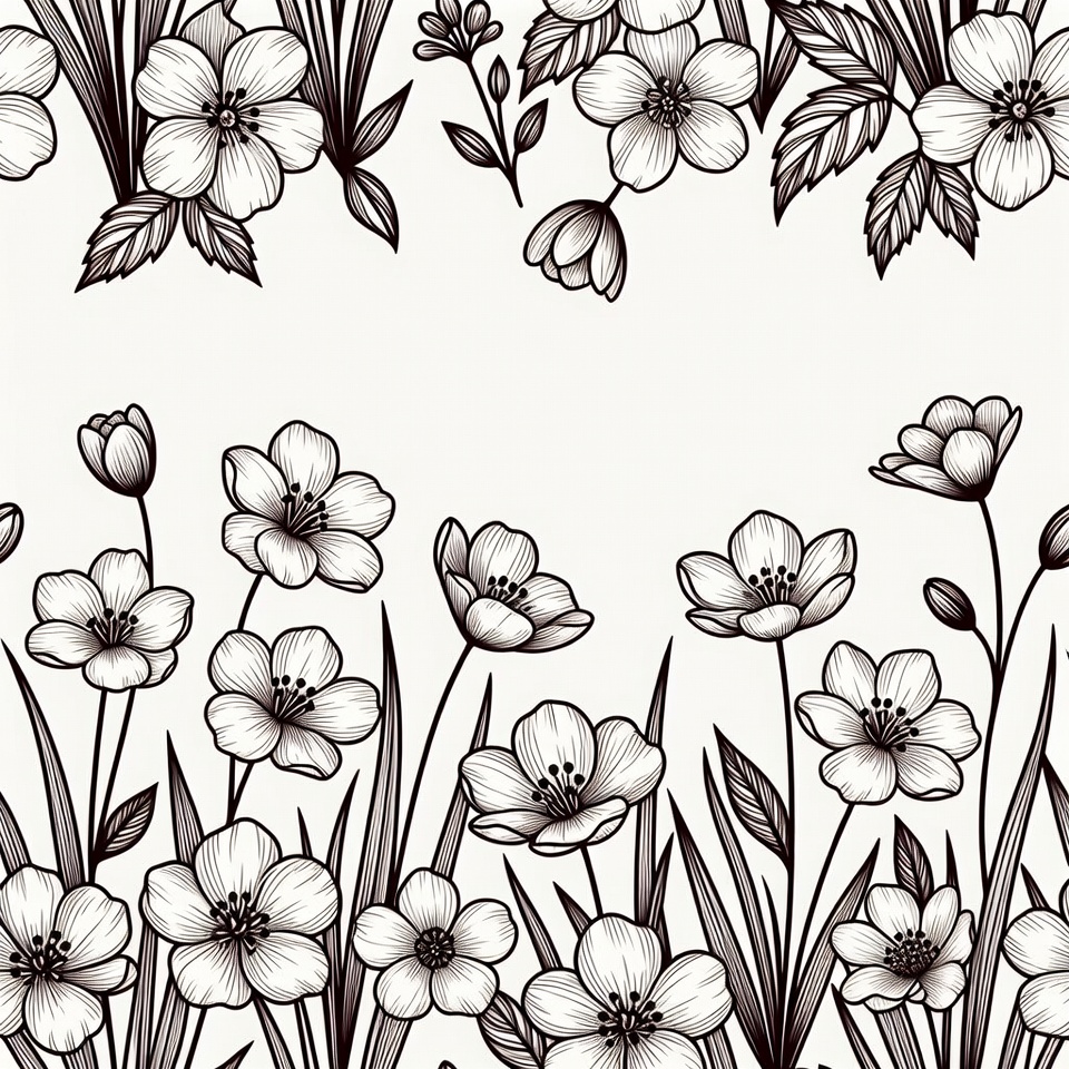 Black and White Anemone Flowers Illustration Black and White Anemone Flowers Illustration