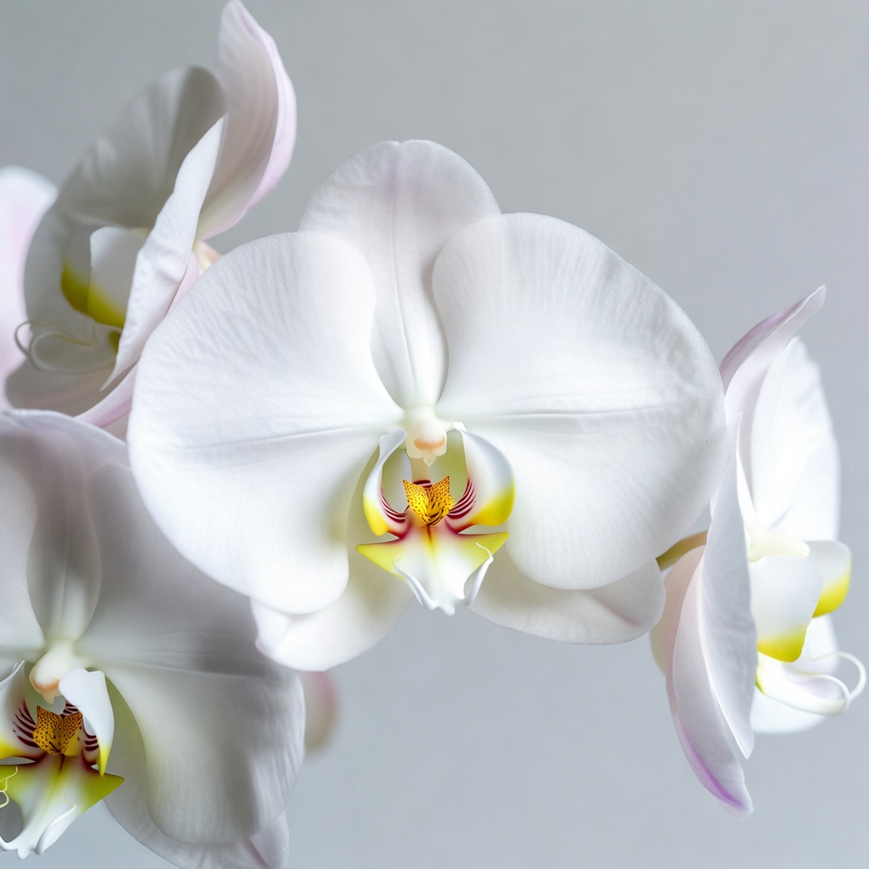 White Phalaenopsis Orchids with Yellow Centers White Phalaenopsis Orchids with Yellow Centers
